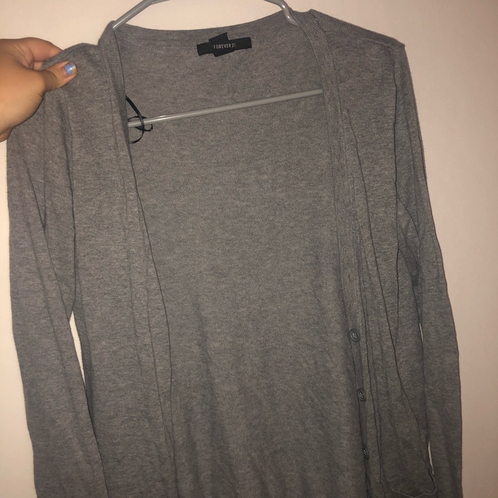 gray cardigan